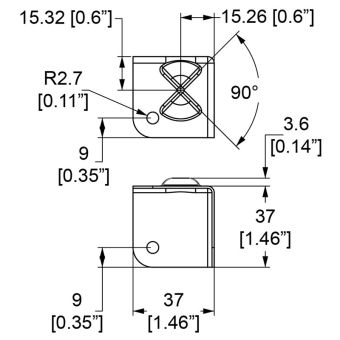 Platte hoek met in elkaar grijpende uitsparingen